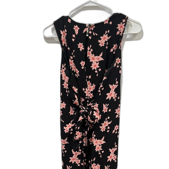 Loft Women's Size Large Knee Length Black and Pink Floral Dress with tie bow - Picture 2 of 8